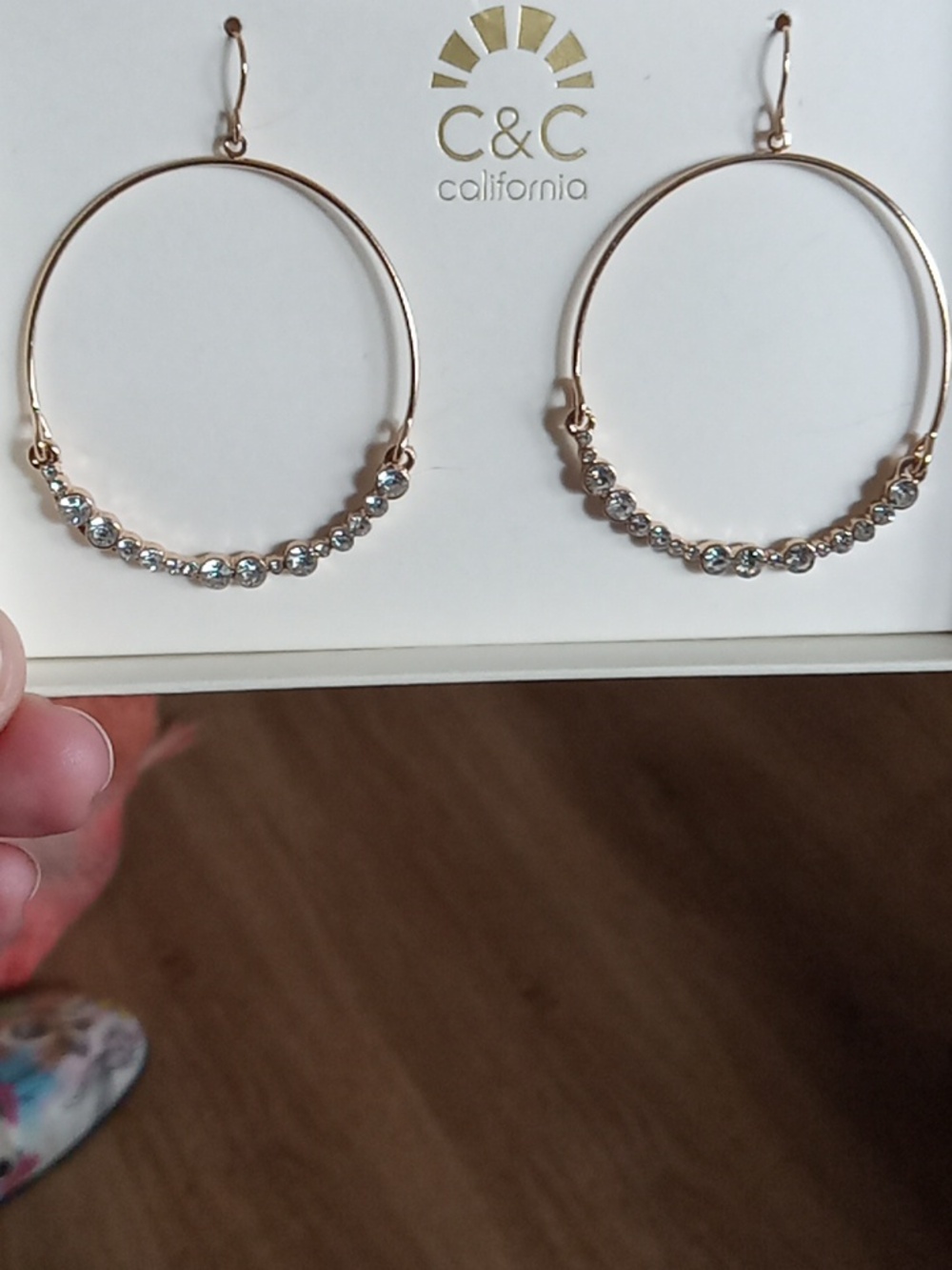 C&C California Boho Feminine Gold Hoop Earrings with Crystal Accents
